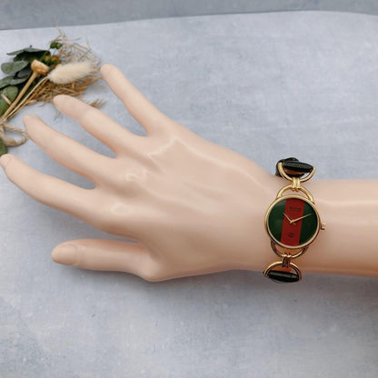 GUCCI 6000.2.L Quartz Watch Wristwatch Sherry Line Gold Red Green Women's Auth