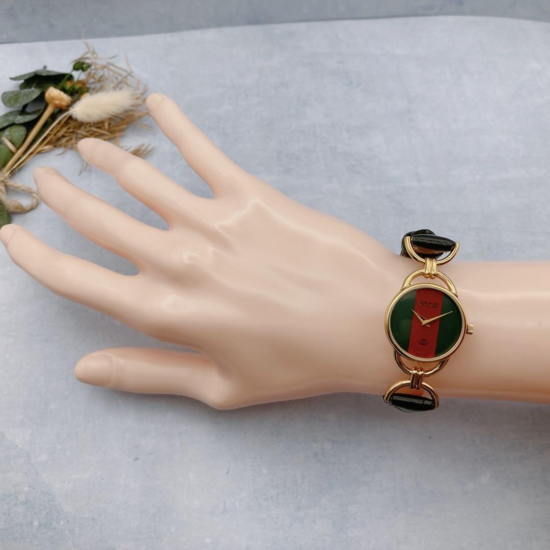GUCCI 6000.2.L Quartz Watch Wristwatch Sherry Line Gold Red Green Women's Auth