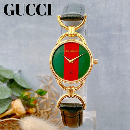 GUCCI 6000.2.L Quartz Watch Wristwatch Sherry Line Gold Red Green Women's Auth