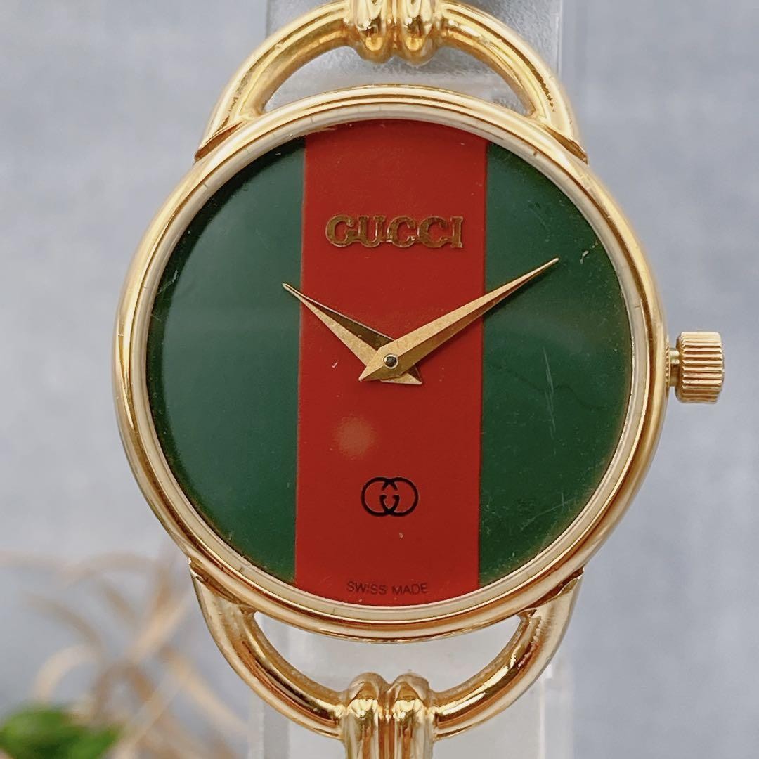 GUCCI 6000.2.L Quartz Watch Wristwatch Sherry Line Gold Red Green Women's Auth