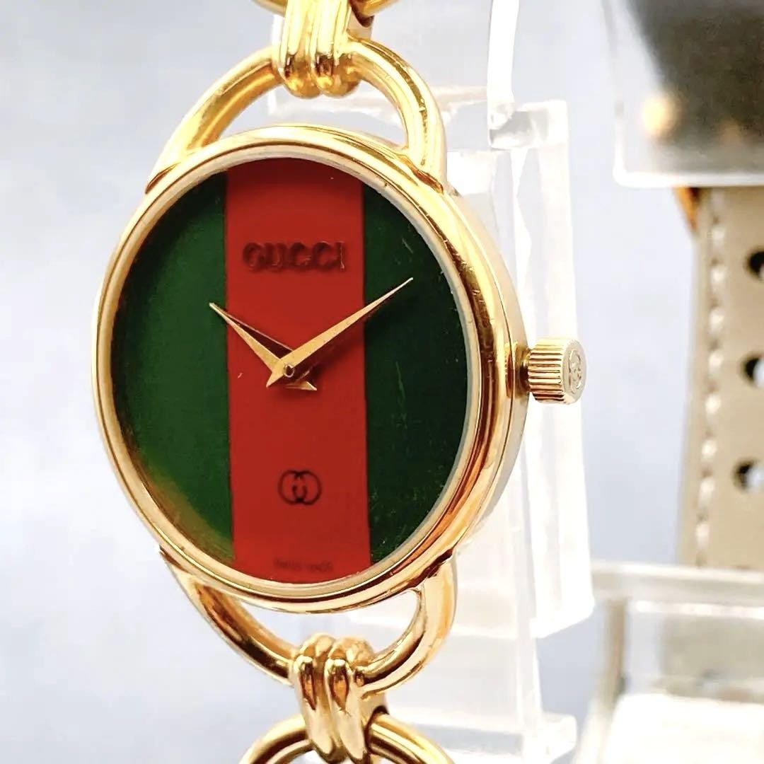 GUCCI 6000.2.L Quartz Watch Wristwatch Sherry Line Gold Red Green Women's Auth