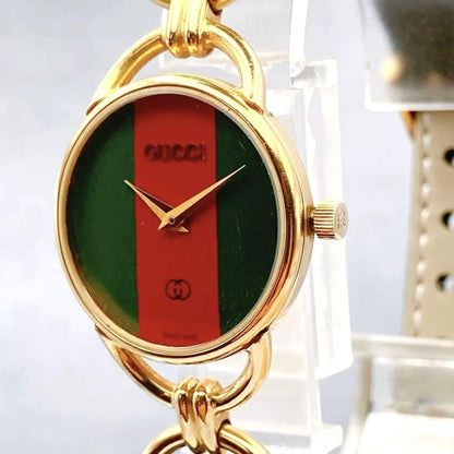 GUCCI 6000.2.L Quartz Watch Wristwatch Sherry Line Gold Red Green Women's Auth
