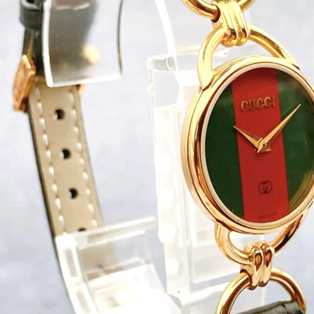 GUCCI 6000.2.L Quartz Watch Wristwatch Sherry Line Gold Red Green Women's Auth