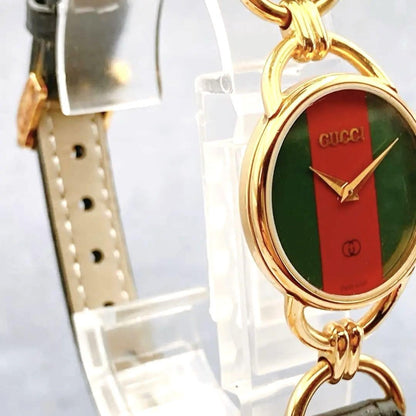GUCCI 6000.2.L Quartz Watch Wristwatch Sherry Line Gold Red Green Women's Auth