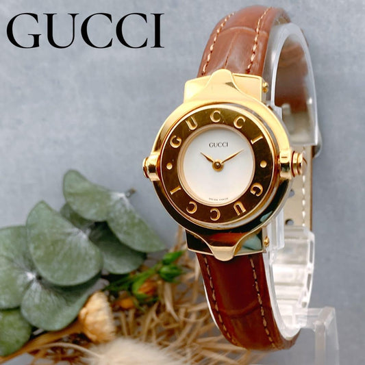 GUCCI 6600L Quartz Watch Wristwatch Brown White Gold Women's Authentic
