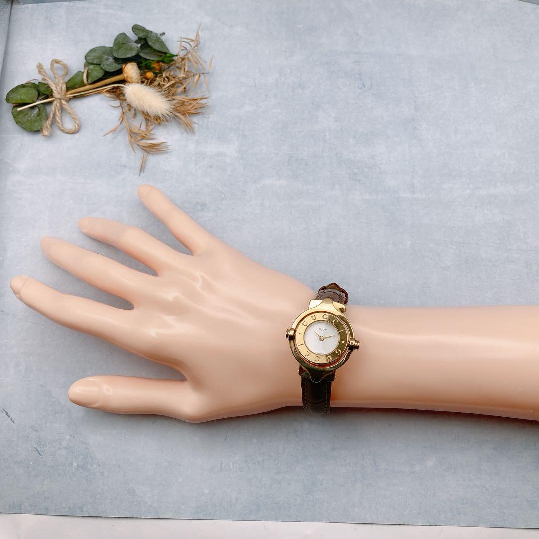 GUCCI 6600L Quartz Watch Wristwatch Brown White Gold Women's Authentic