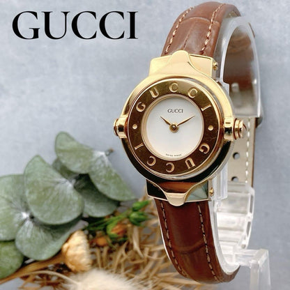 GUCCI 6600L Quartz Watch Wristwatch Brown White Gold Women's Authentic