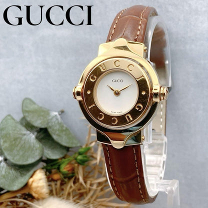 GUCCI 6600L Quartz Watch Wristwatch Brown White Gold Women's Authentic
