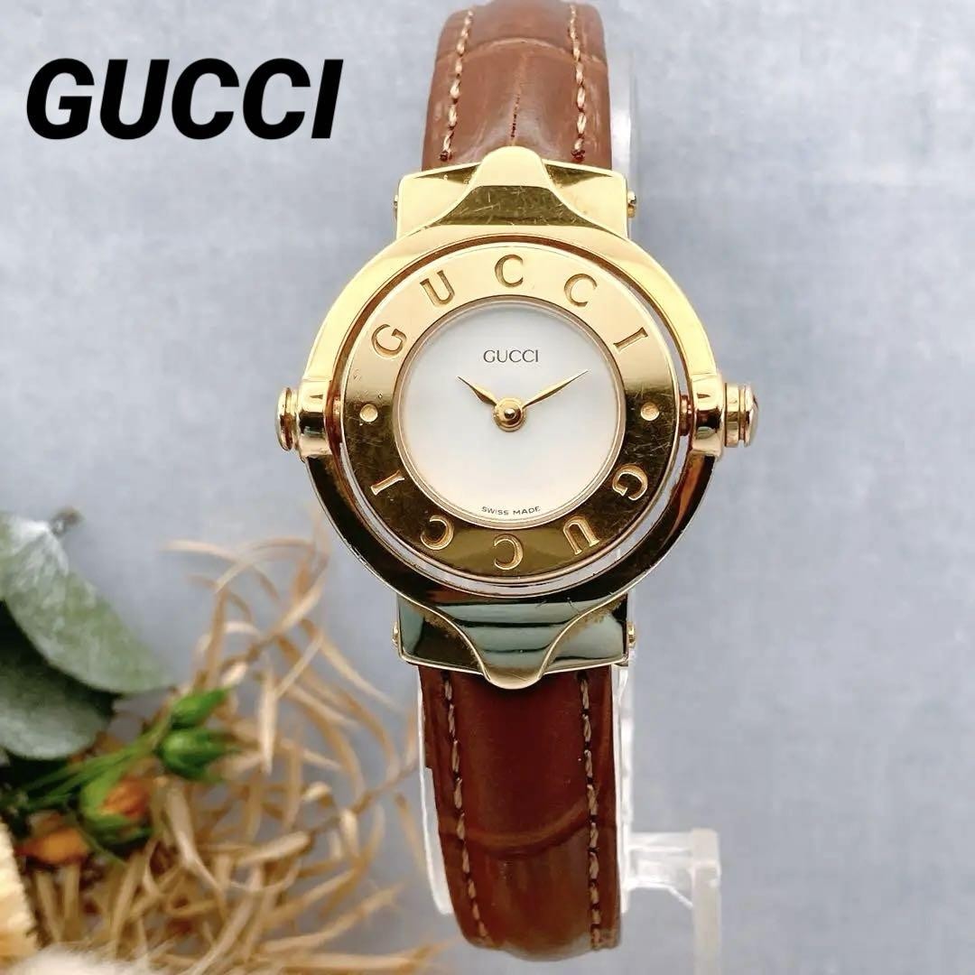 GUCCI 6600L Quartz Watch Wristwatch Brown White Gold Women's Authentic