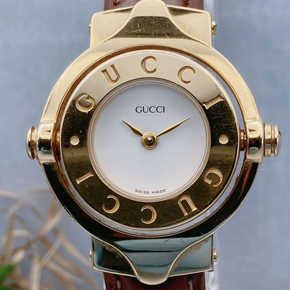 GUCCI 6600L Quartz Watch Wristwatch Brown White Gold Women's Authentic