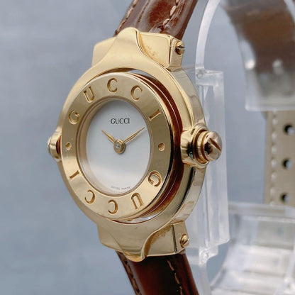 GUCCI 6600L Quartz Watch Wristwatch Brown White Gold Women's Authentic