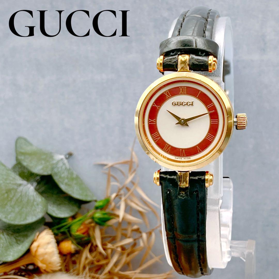 GUCCI Quartz Watch Wristwatch Sherry Line Red White Gold Women's Authentic