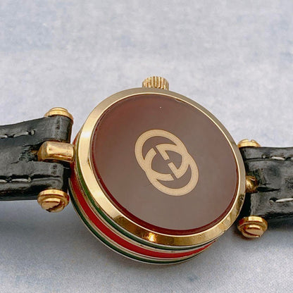 GUCCI Quartz Watch Wristwatch Sherry Line Red White Gold Women's Authentic