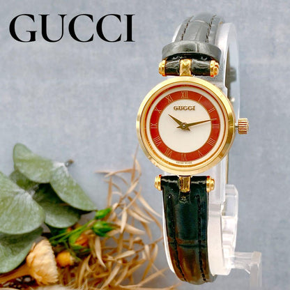 GUCCI Quartz Watch Wristwatch Sherry Line Red White Gold Women's Authentic