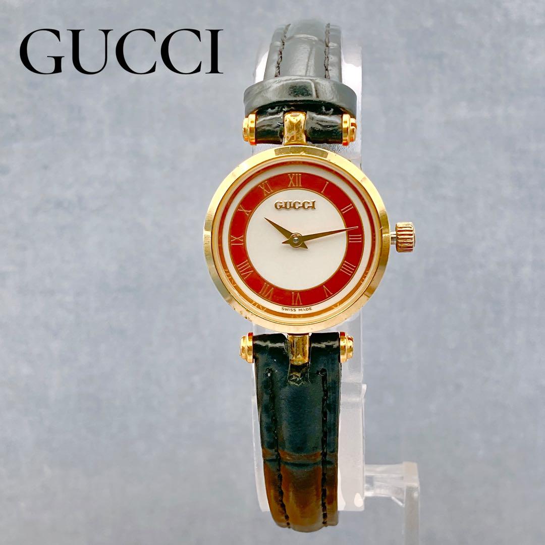 GUCCI Quartz Watch Wristwatch Sherry Line Red White Gold Women's Authentic