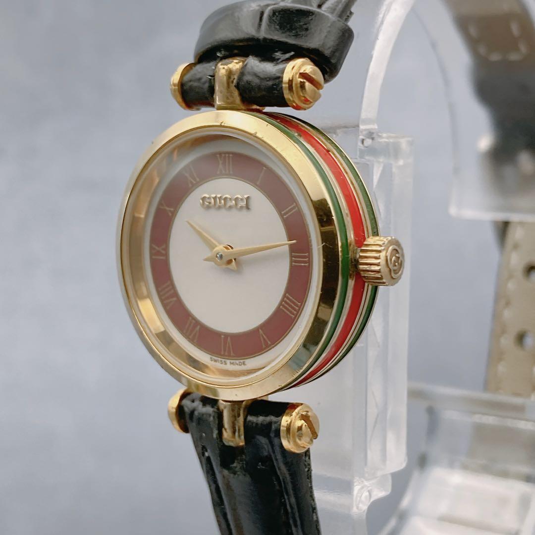 GUCCI Quartz Watch Wristwatch Sherry Line Red White Gold Women's Authentic