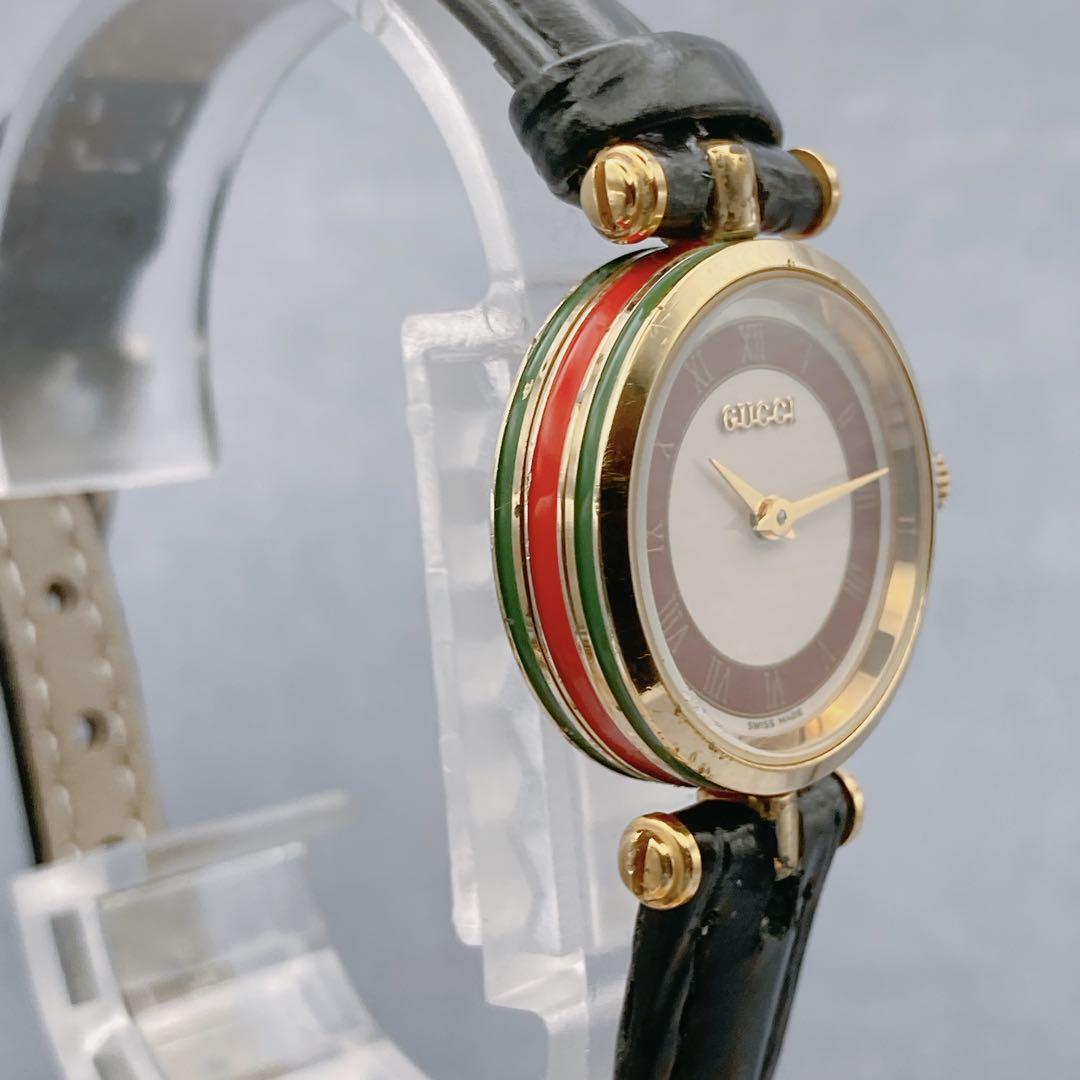 GUCCI Quartz Watch Wristwatch Sherry Line Red White Gold Women's Authentic