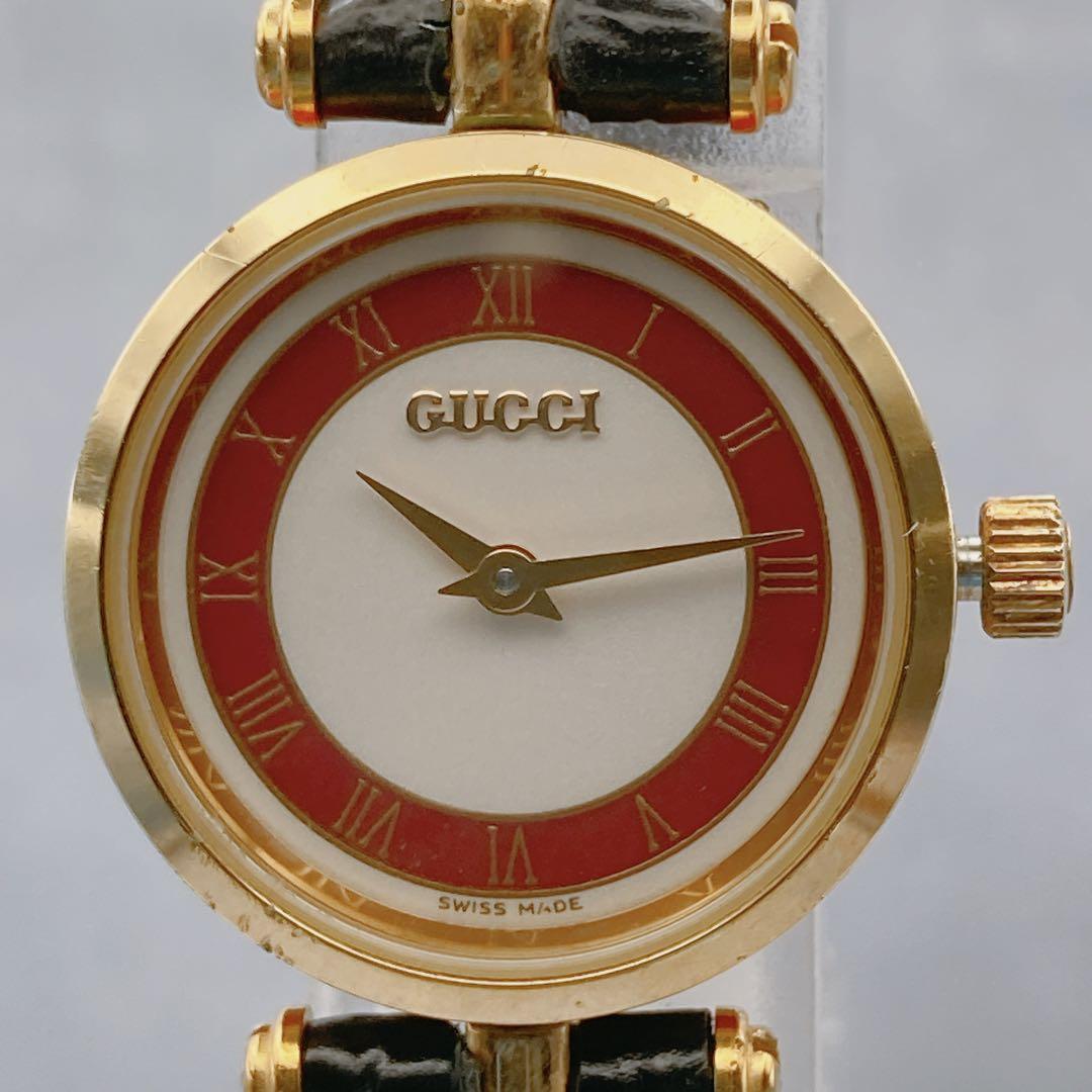 GUCCI Quartz Watch Wristwatch Sherry Line Red White Gold Women's Authentic