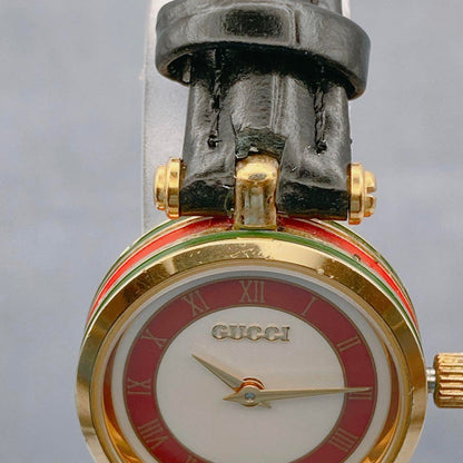 GUCCI Quartz Watch Wristwatch Sherry Line Red White Gold Women's Authentic