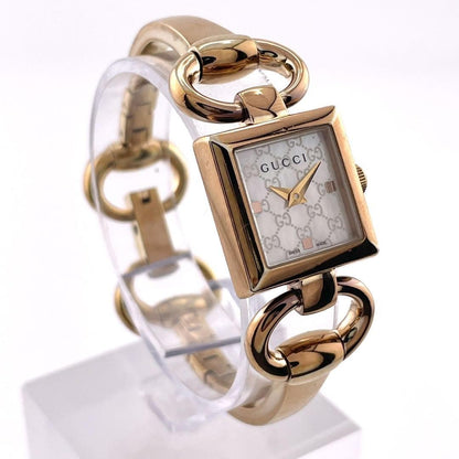 GUCCI Quartz Watch Wristwatch GG Gold Women's Authentic
