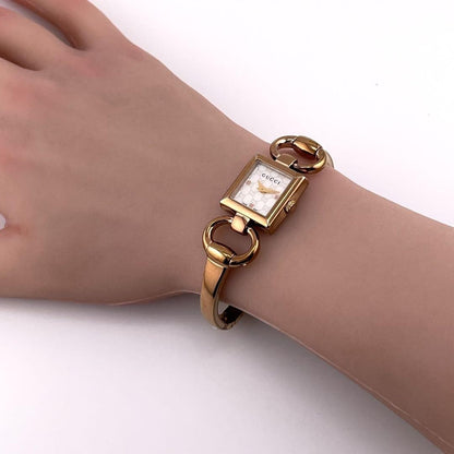 GUCCI Quartz Watch Wristwatch GG Gold Women's Authentic