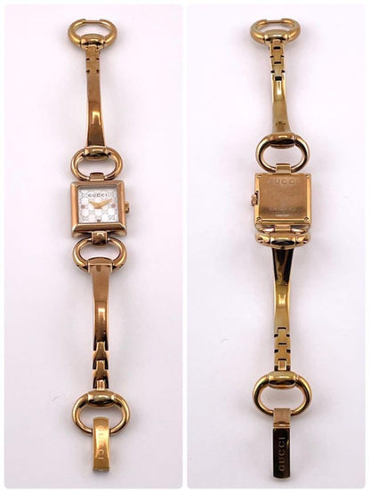 GUCCI Quartz Watch Wristwatch GG Gold Women's Authentic
