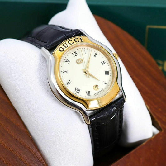 GUCCI 8000L Watch Wristwatch GG Gold Silver Women's Authentic