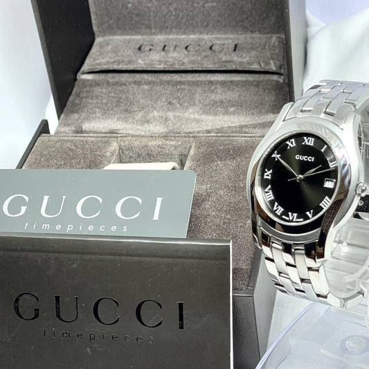 GUCCI 5500M Quartz Watch Wristwatch Black Silver Women's Authentic