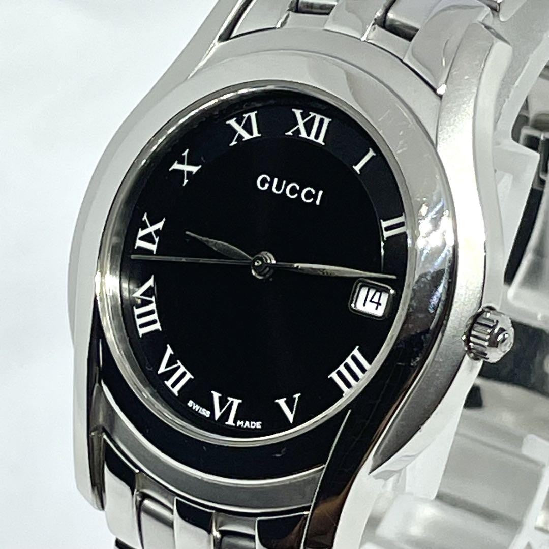 GUCCI 5500M Quartz Watch Wristwatch Black Silver Women's Authentic