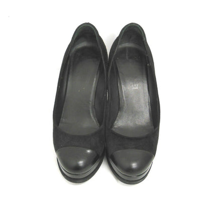 CHANEL Shoes Pumps Heel Cocomark EU 37 US 7 Suede Leather Black Authentic