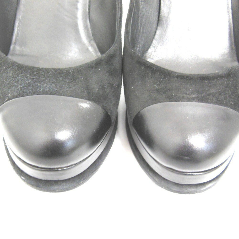 CHANEL Shoes Pumps Heel Cocomark EU 37 US 7 Suede Leather Black Authentic