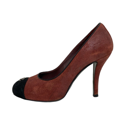 CHANEL Shoes Pumps Heel Cocomark EU 36 US 6 Suede Bordeaux Black Authentic