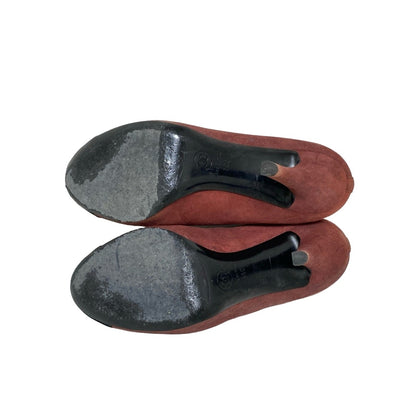 CHANEL Shoes Pumps Heel Cocomark EU 36 US 6 Suede Bordeaux Black Authentic