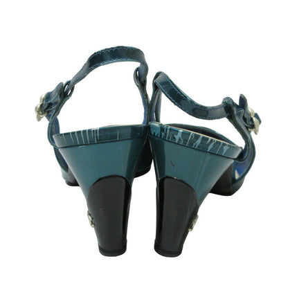 CHANEL Shoes Pumps Heel Cocomark EU 37.5 US 7.5 Blue Black Authentic