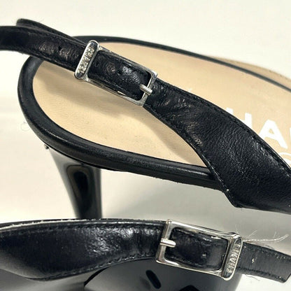 CHANEL Shoes Pumps Heel Cocomark EU 37 US 7 Beige Black Authentic