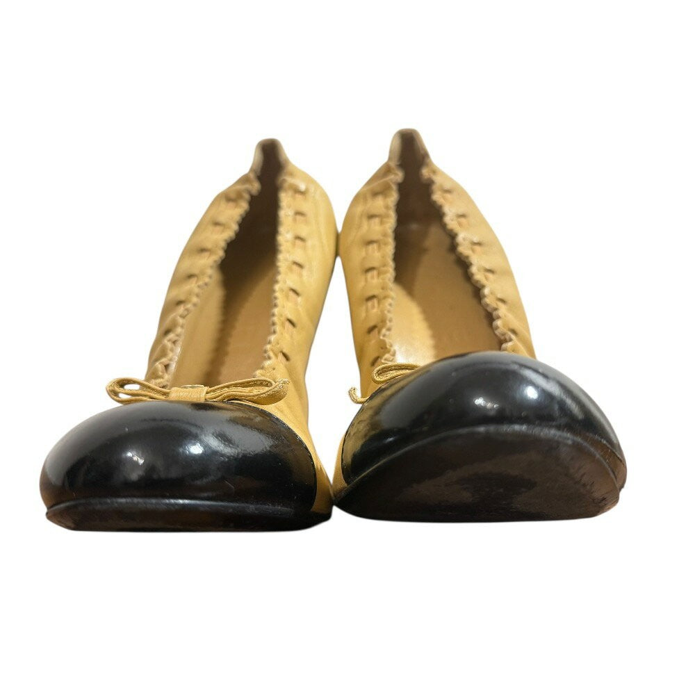 CHANEL Shoes Pumps Heel Cocomark EU 38 US 8 Leather Beige Black Authentic