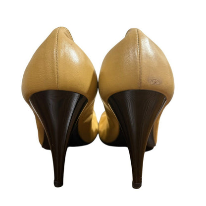 CHANEL Shoes Pumps Heel Cocomark EU 38 US 8 Leather Beige Black Authentic