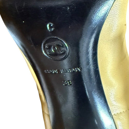 CHANEL Shoes Pumps Heel Cocomark EU 38 US 8 Leather Beige Black Authentic