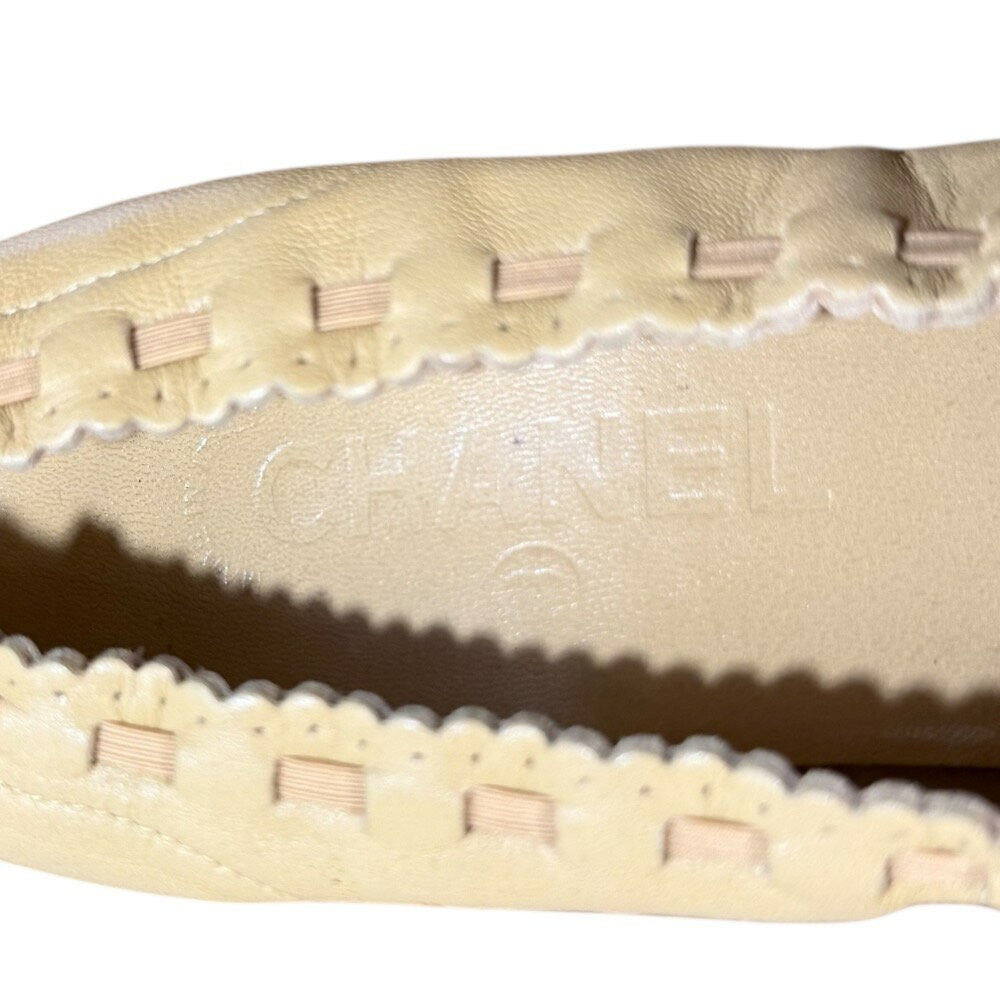 CHANEL Shoes Pumps Heel Cocomark EU 38 US 8 Leather Beige Black Authentic