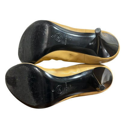 CHANEL Shoes Pumps Heel Cocomark EU 38 US 8 Leather Beige Black Authentic