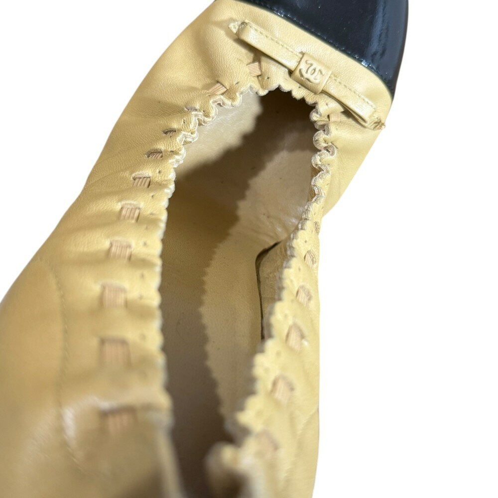 CHANEL Shoes Pumps Heel Cocomark EU 38 US 8 Leather Beige Black Authentic