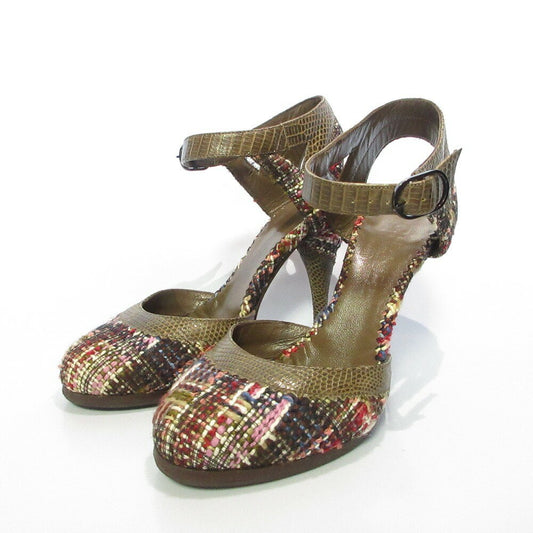 CHANEL Shoes Pumps Heel EU 35.5 US 5.5 Multicolor Authentic