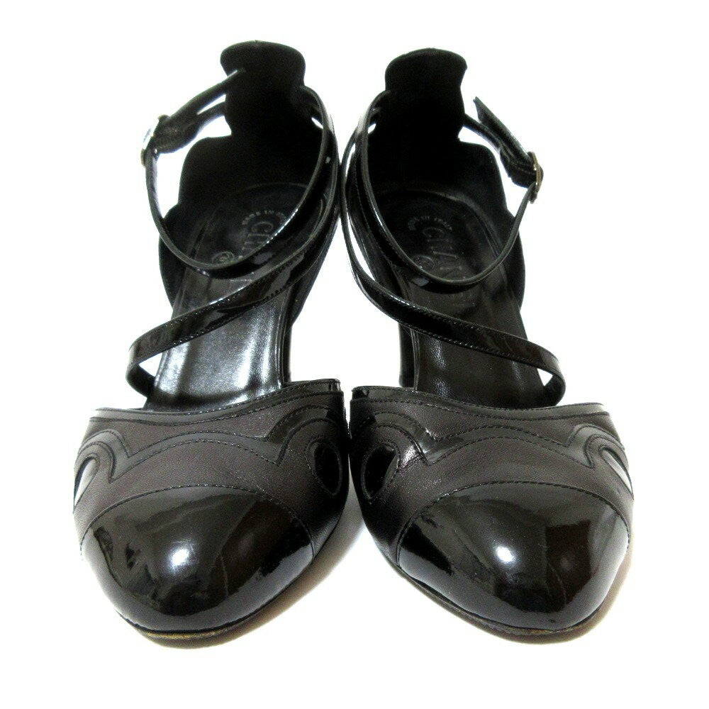 CHANEL Shoes Pumps Heel Cocomark EU 37 US 7 Patent Leather Black Authentic