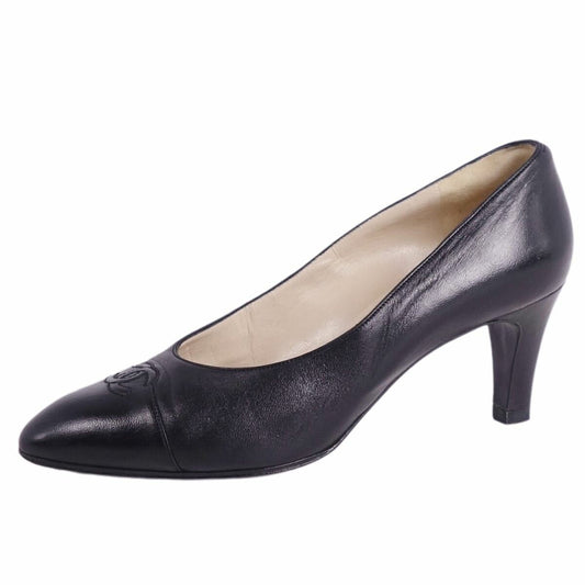 CHANEL Shoes Pumps Heel Cocomark EU 36 US 6 Leather Black Authentic
