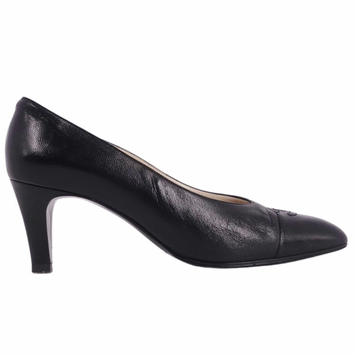 CHANEL Shoes Pumps Heel Cocomark EU 36 US 6 Leather Black Authentic