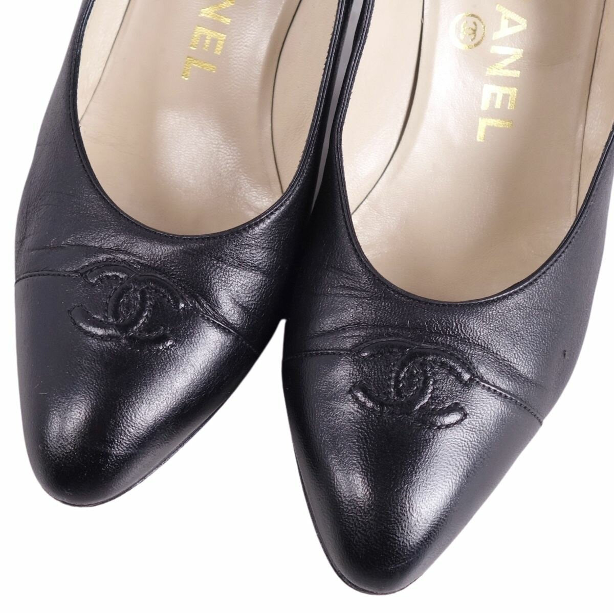 CHANEL Shoes Pumps Heel Cocomark EU 36 US 6 Leather Black Authentic