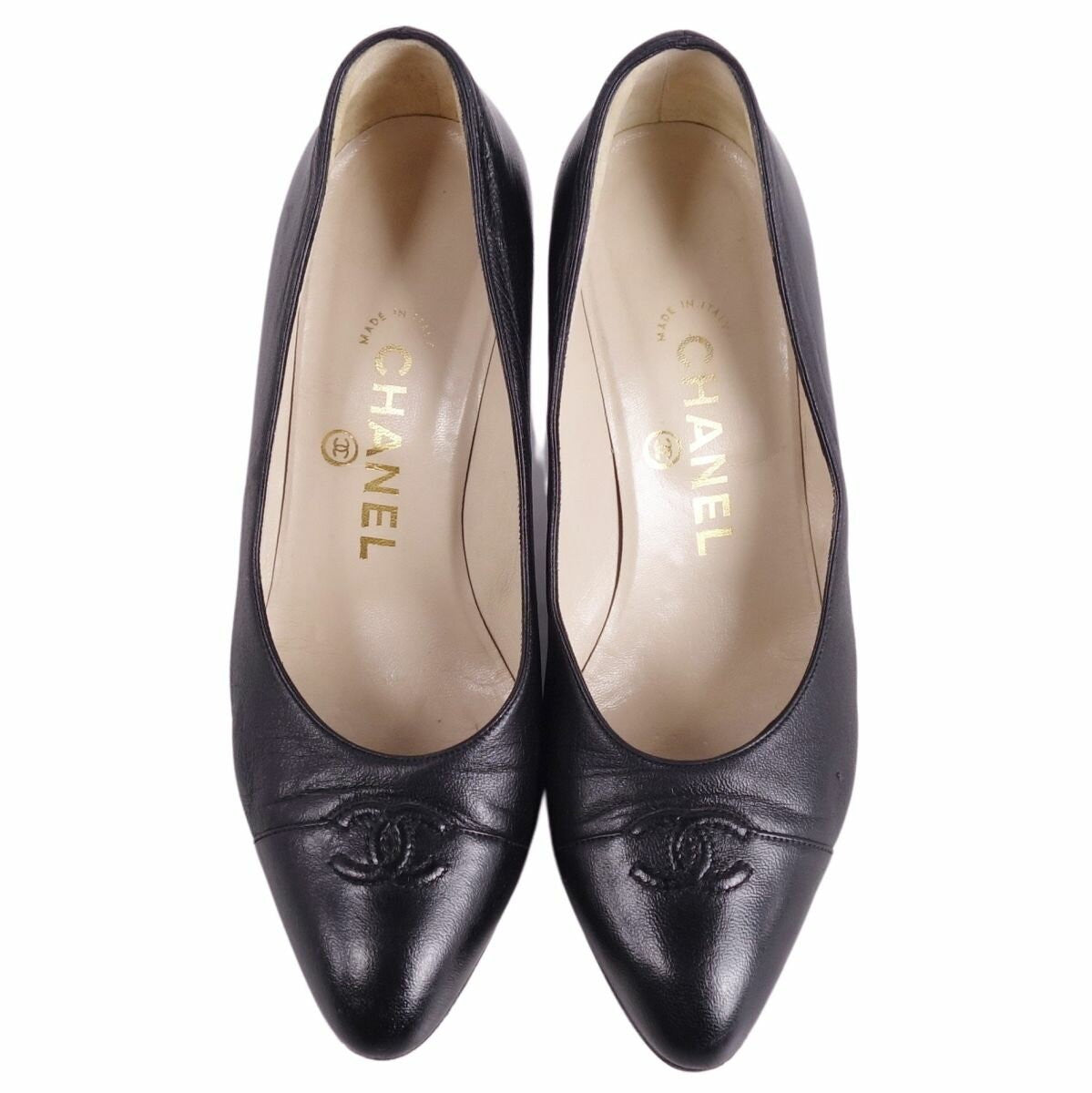 CHANEL Shoes Pumps Heel Cocomark EU 36 US 6 Leather Black Authentic