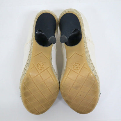 CHANEL Shoes Pumps Heel Cocomark EU 37.5 US 7.5 Canvas Beige Black Authentic
