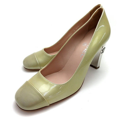 CHANEL Shoes Pumps Heel Cocomark EU 37 US 7 Patent Leather Pistachio Green Auth