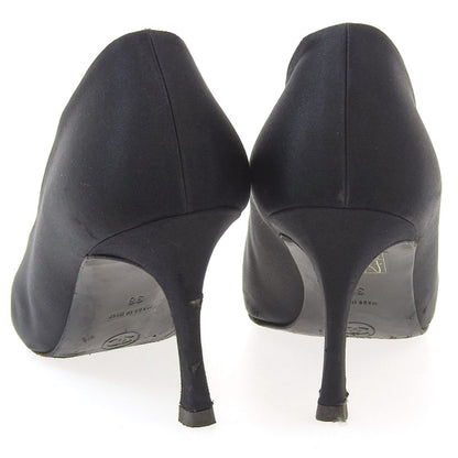 CHANEL Shoes Pumps Heel EU 38 US 8 Satin Black Authentic